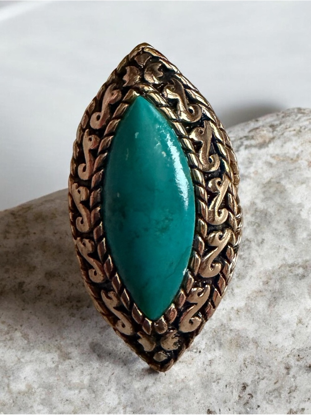 Studio Barse Turquoise Marquise Ring with Ornate Gold Frame